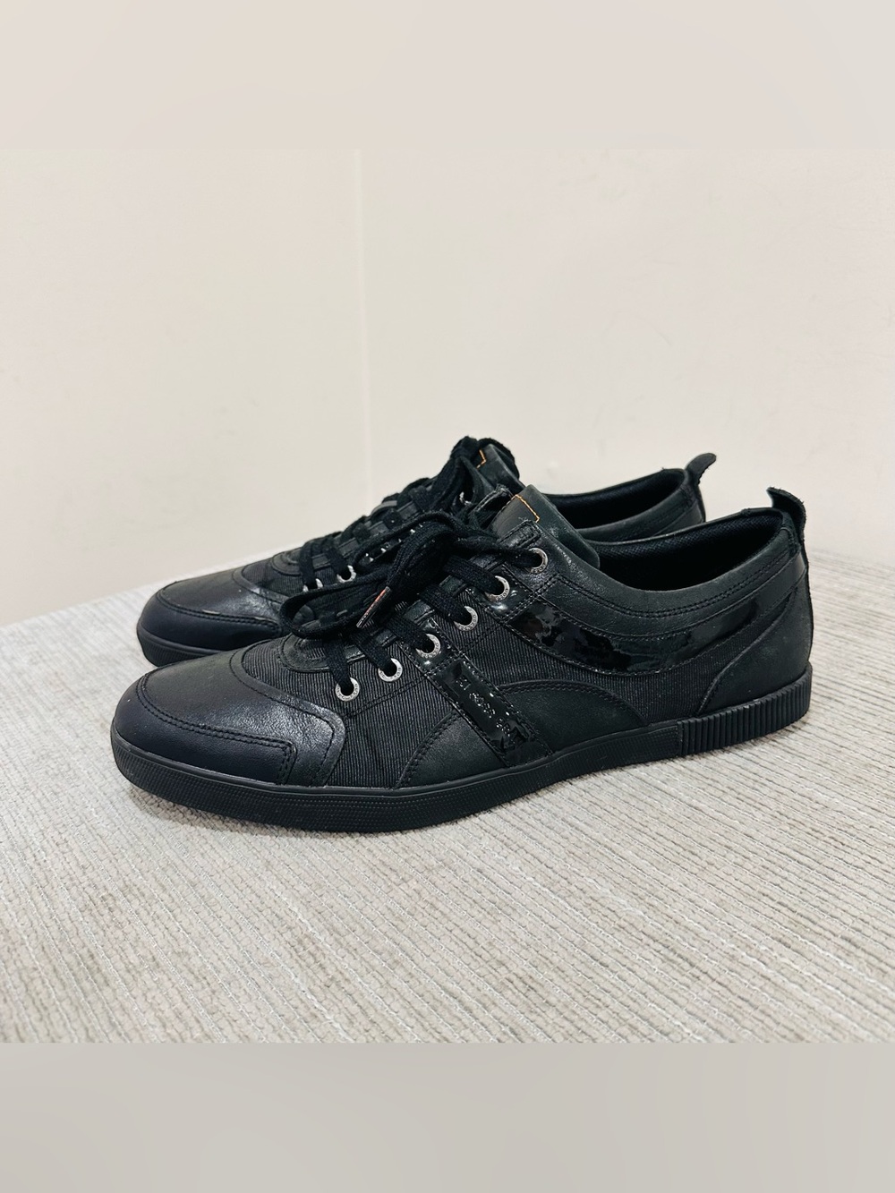 Hugo Boss Orange Orodos Men’s Black Leather Sneakers Shoes Size EU 44 / US 11